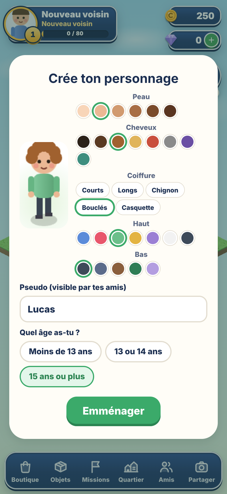 Création du personnage